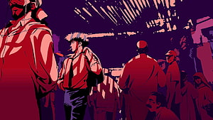 Cowboy Bebop Anime Scene with Spike and Jet in a Neon-Lit Crowd HD wallpaper