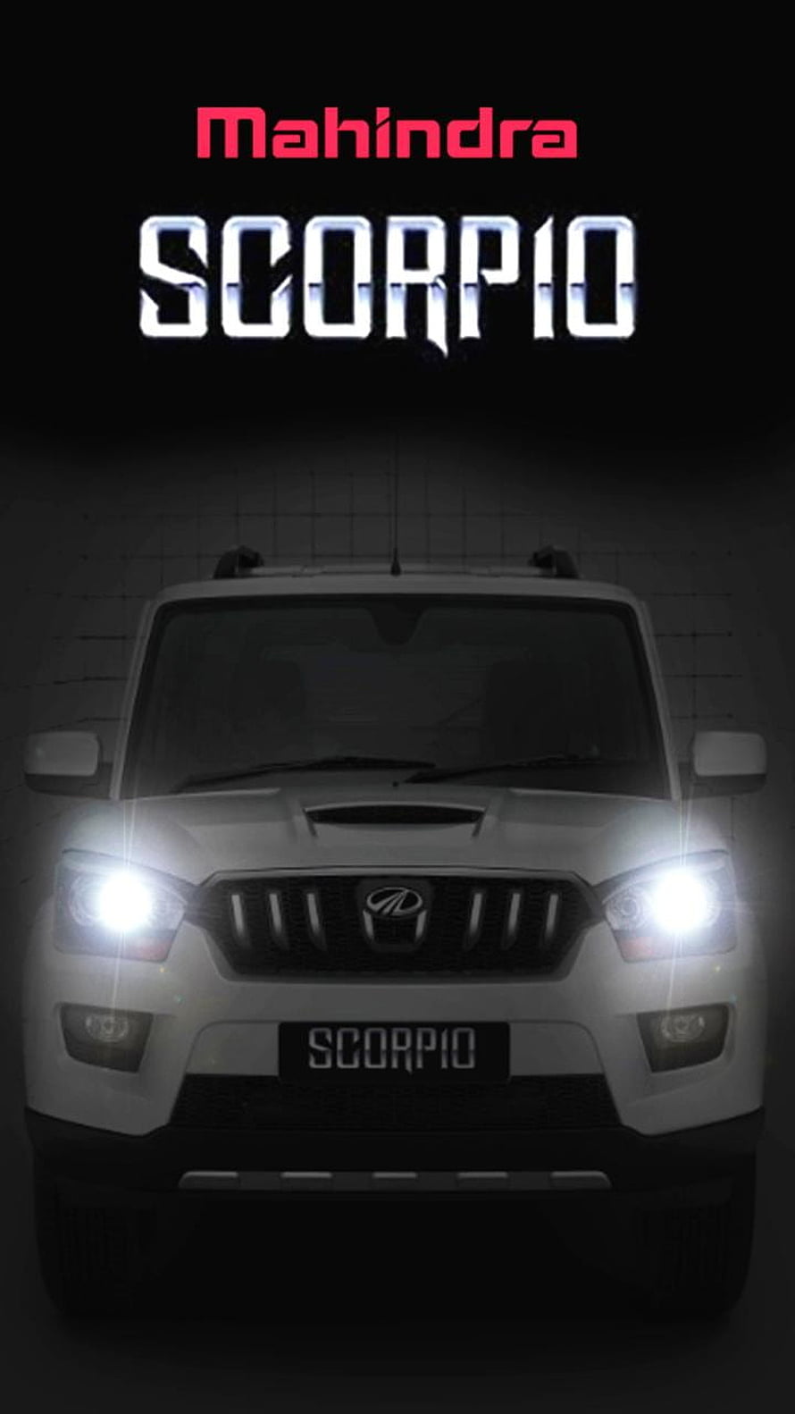 Mahindra Scorpio S11 Front View with Bright Headlights on Dark Background HD phone wallpaper