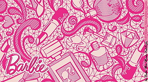 Barbie Pink Aesthetic Pattern with Beauty Products and Logo HD wallpaper