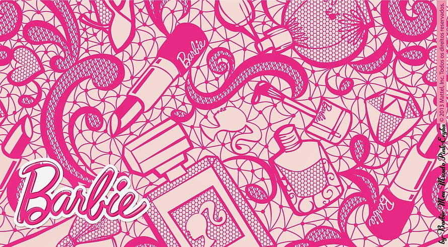 Barbie Pink Aesthetic Pattern with Beauty Products and Logo HD wallpaper