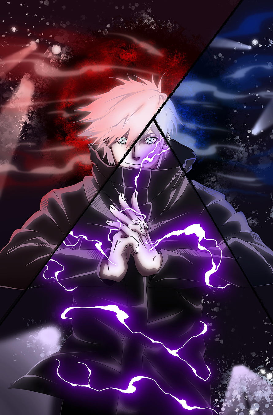 Satoru Gojo Channeling Purple Energy in Dark Anime Illustration HD phone wallpaper