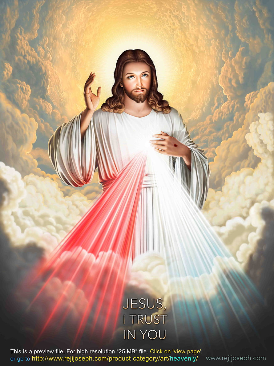 Divine Mercy Jesus with Sacred Heart and Radiant Light in Clouds HD phone wallpaper
