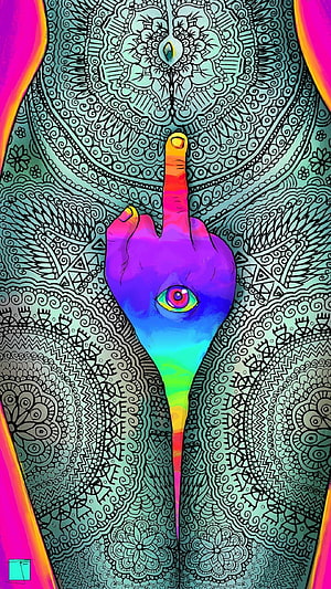 Psychedelic Hand with Eye and Middle Finger in Intricate Mandala Pattern HD phone wallpaper