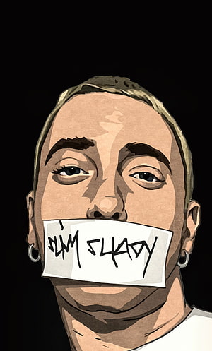 Eminem Digital Illustration With Tape Over Mouth On Black Background HD phone wallpaper