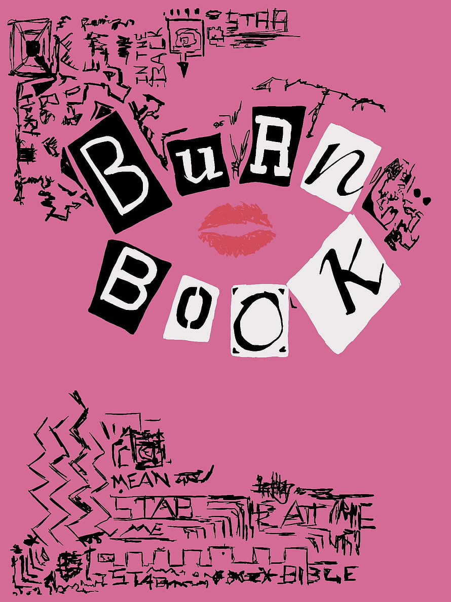 Mean Girls Burn Book Poster with Pink Background and Collage Typography HD phone wallpaper