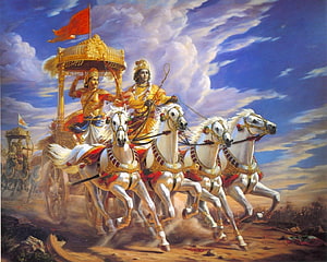 Arjuna and Krishna in the Chariot from the Mahabharata Epic HD wallpaper