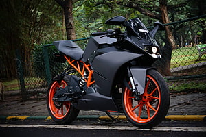 KTM RC 390 Sport Bike With Charcoal Grey Wrap And Orange Frame HD wallpaper