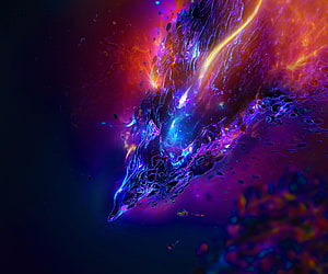 Abstract Fluid Art with Neon Purple and Orange Liquid Splashes HD wallpaper