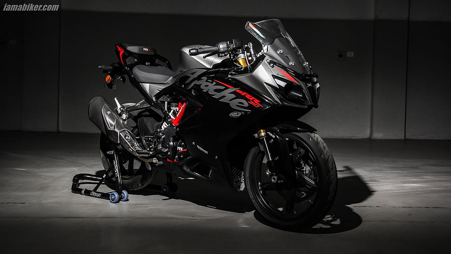 TVS Apache RR 310 Black Sport Motorcycle Studio Shot HD wallpaper