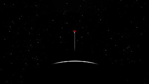 Cowboy Bebop Minimalist Space Scene with Rocket Launch and Starry Sky HD wallpaper