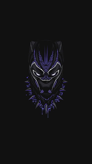 Black Panther Neon Mask with Purple Tribal Patterns on Black Background HD phone wallpaper