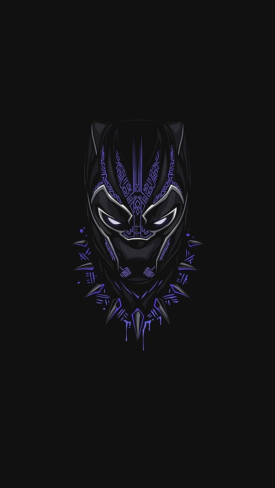 Black Panther Neon Mask with Purple Tribal Patterns on Black Background HD phone wallpaper