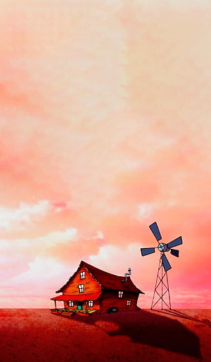 Courage The Cowardly Dog Farmhouse And Windmill At Sunset HD phone wallpaper