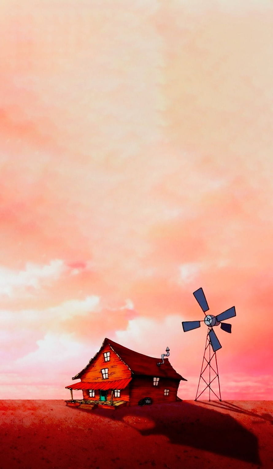 Courage The Cowardly Dog Farmhouse And Windmill At Sunset HD phone wallpaper
