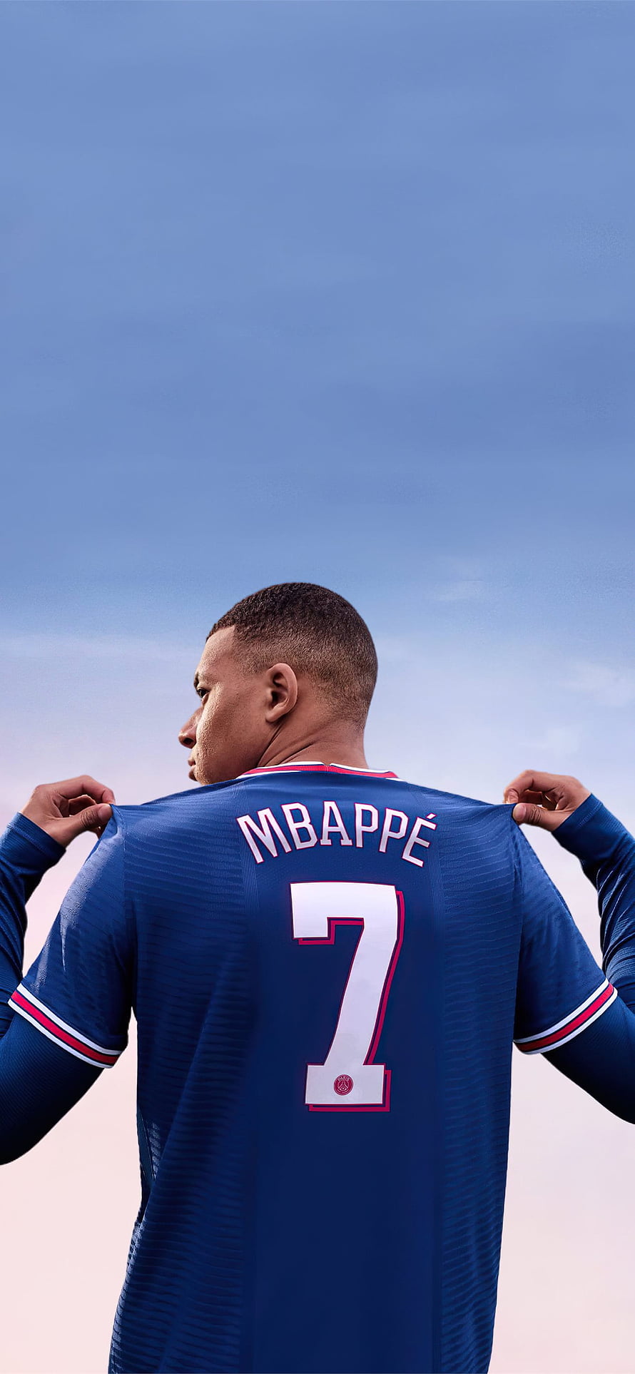 Kylian Mbappé in Paris Saint-Germain Home Kit Number 7 Jersey Portrait HD phone wallpaper
