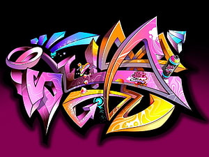 Vibrant Digital Graffiti Art with Neon Pink and Orange Lettering on Dark Background HD wallpaper