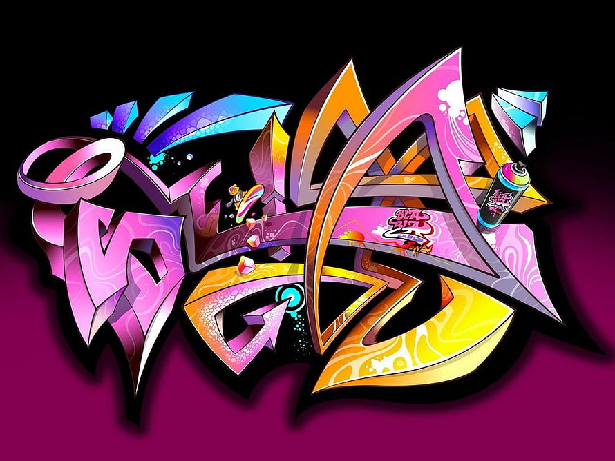Vibrant Digital Graffiti Art with Neon Pink and Orange Lettering on Dark Background HD wallpaper