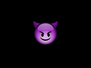 Purple Devil Emoji Face with Horns on Black Background HD wallpaper