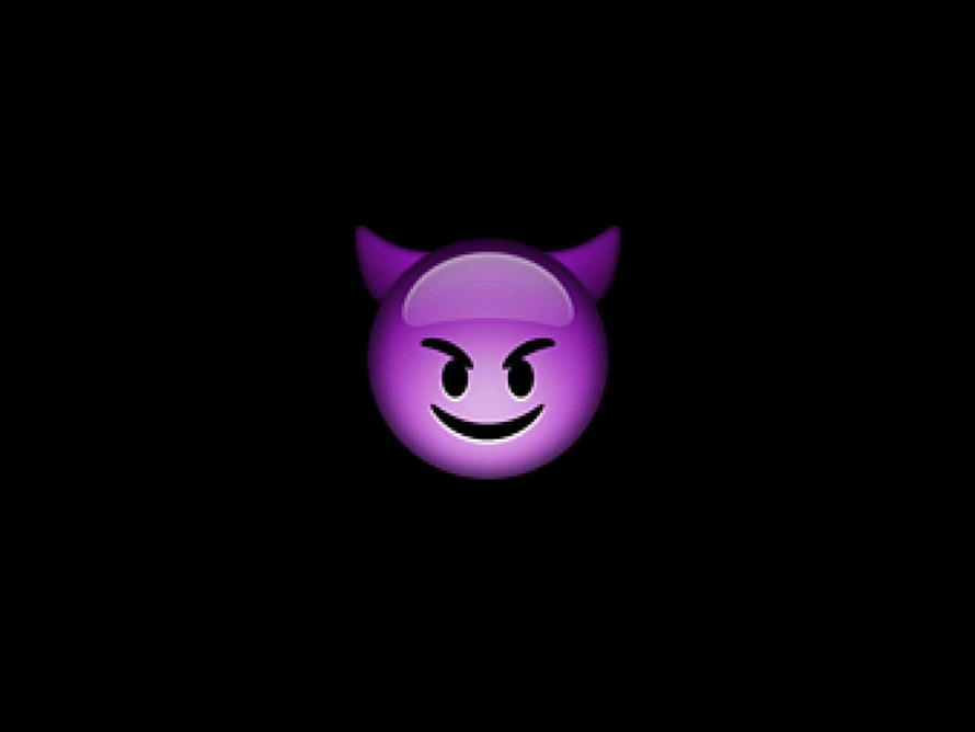Purple Devil Emoji Face with Horns on Black Background HD wallpaper