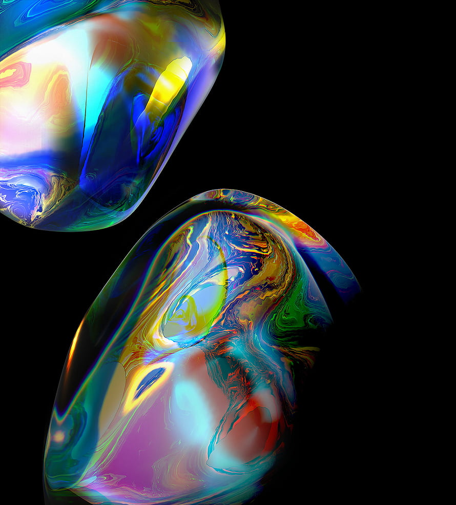 Iridescent Abstract 3D Render with Swirling Rainbow Colors on Black Background HD phone wallpaper