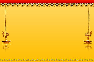Golden Indian Wedding Invitation Background With Hanging Oil Lamps And Floral Border HD wallpaper