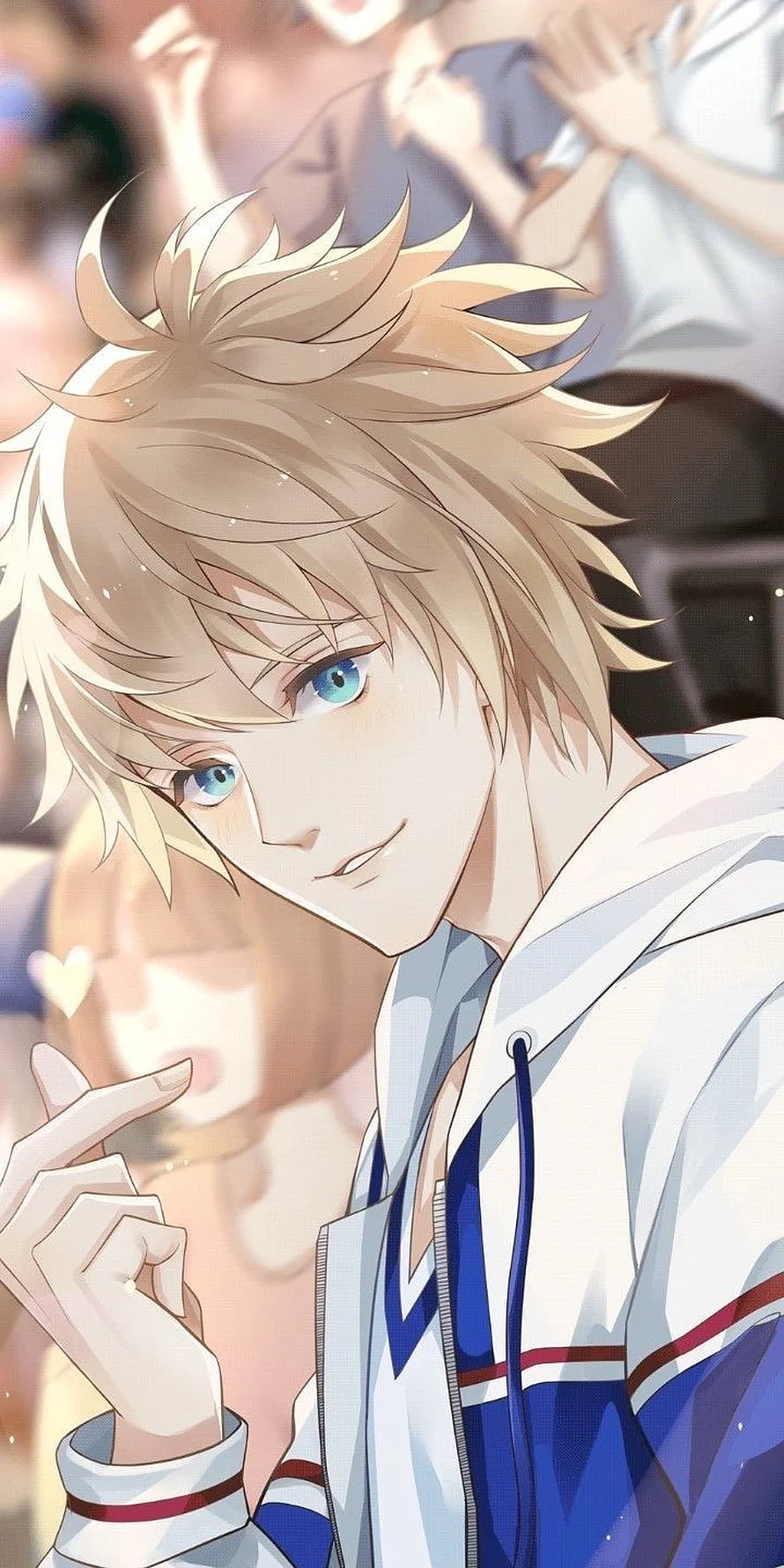 Anime Boy With Blonde Hair And Blue Eyes Wearing A White And Blue Hoodie HD phone wallpaper