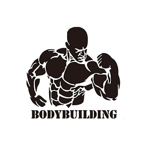 Black and white bodybuilding silhouette logo with muscular male figure in classic pose HD phone wallpaper