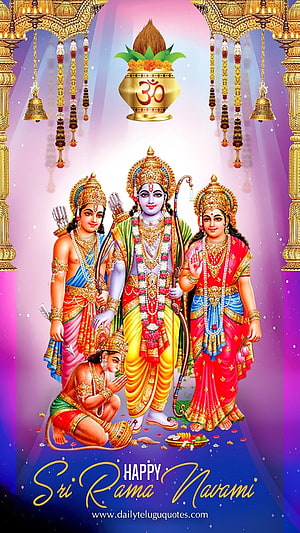 Sri Rama Navami Greeting Card with Lord Rama, Sita, Lakshmana, and Hanuman, Happy Ram Navami 2019, rama navami HD phone wallpaper