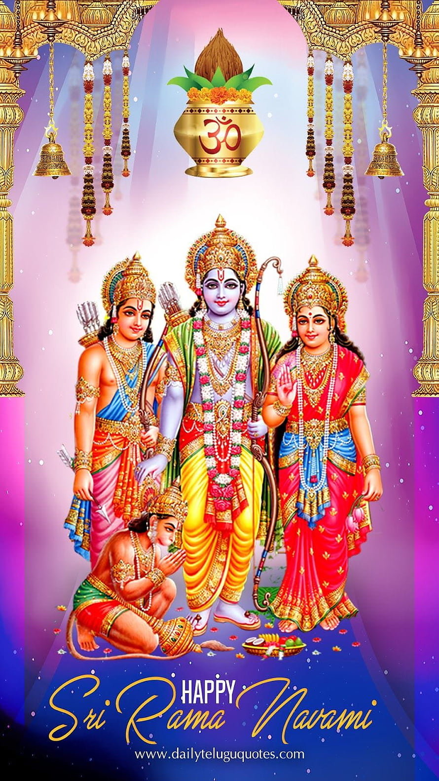 Sri Rama Navami Greeting Card with Lord Rama, Sita, Lakshmana, and Hanuman, Happy Ram Navami 2019, rama navami HD phone wallpaper