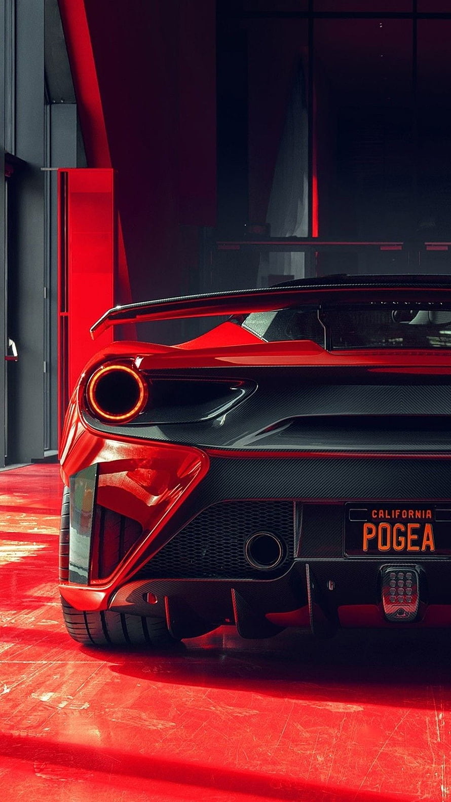 Red Ferrari 488 Pista Rear View with Carbon Fiber Details and California Plate HD phone wallpaper