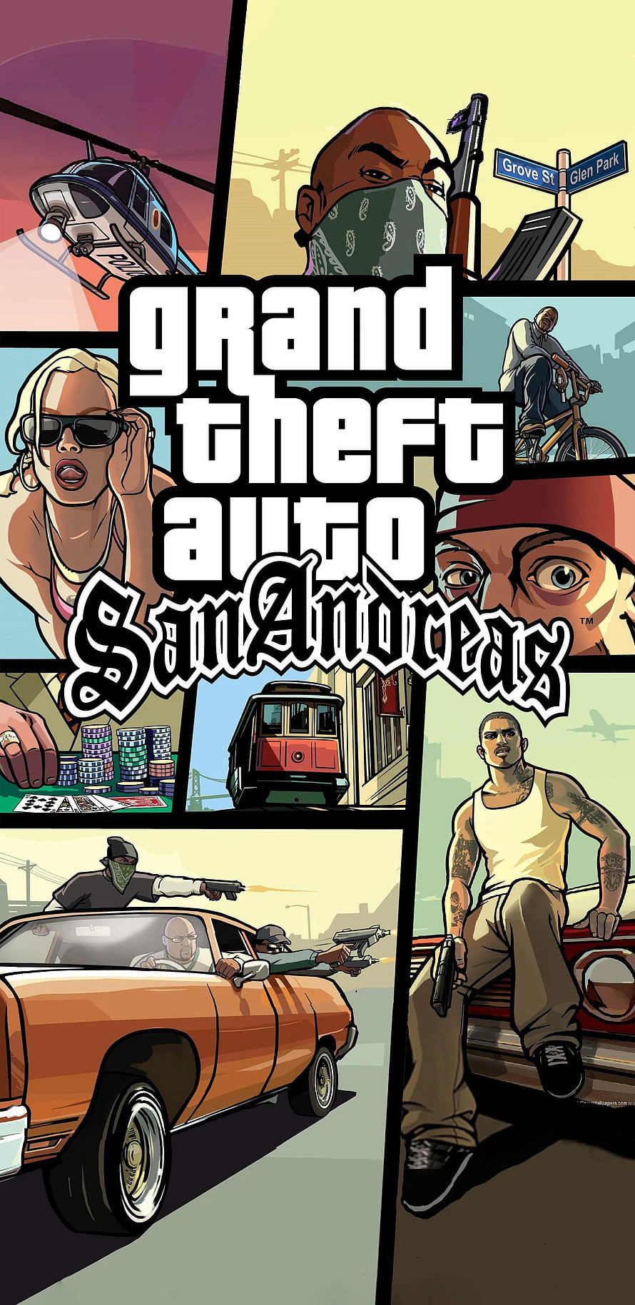 Grand Theft Auto San Andreas Comic Style Poster With CJ And Grove Street Gang HD phone wallpaper