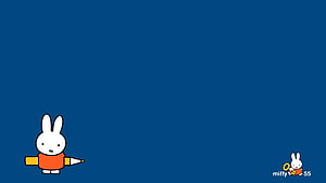 Miffy the Rabbit Holding a Giant Pencil on a Solid Blue Background HD wallpaper