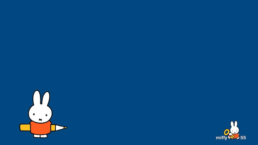 Miffy the Rabbit Holding a Giant Pencil on a Solid Blue Background HD wallpaper