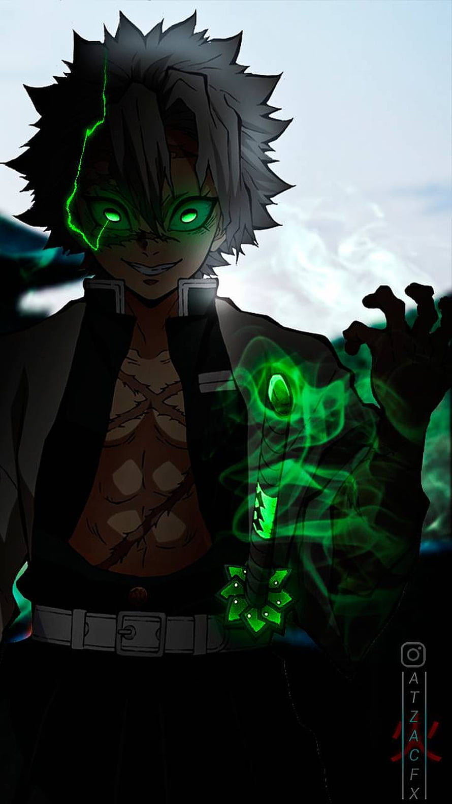 Sanemi Shinazugawa Wind Hashira Demon Slayer Anime Character Artwork HD phone wallpaper
