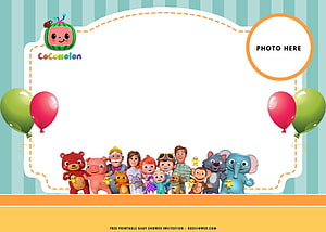 Cocomelon Baby Shower Invitation Template with Characters and Balloons HD wallpaper