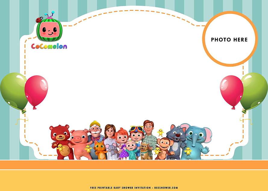 Cocomelon Baby Shower Invitation Template with Characters and Balloons HD wallpaper