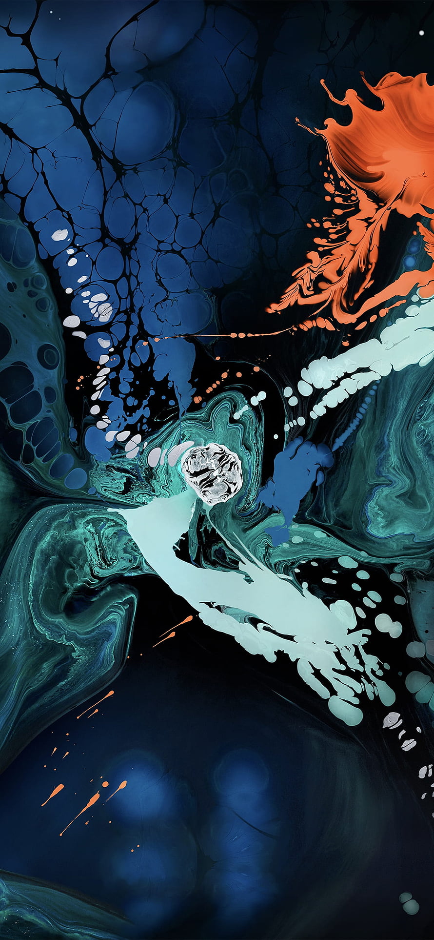 Abstract Fluid Art with Blue, Orange, and Teal Swirls HD phone wallpaper