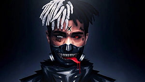 Xxxtentacion Dark Portrait With Mask And Dripping Blood Digital Art HD wallpaper