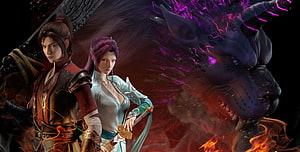 Soul Land 2 Donghua: Tang Wutong and Gu Yuena Stand Before a Purple Demon Beast HD wallpaper