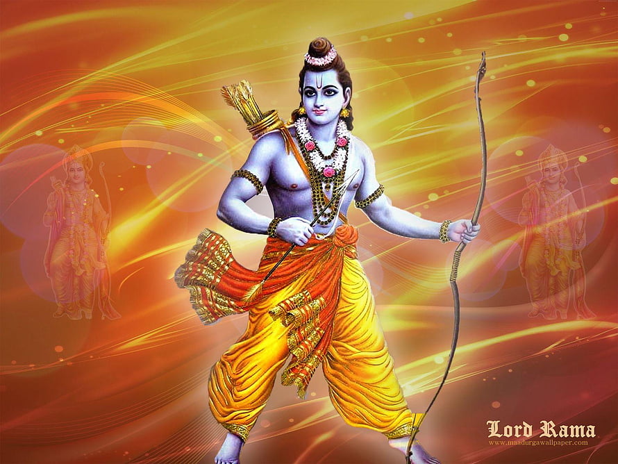 Lord Rama Digital Art with Bow and Arrows on Golden Background HD wallpaper
