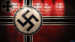 Grunge Nazi Swastika Symbol on Red Brick Wall with Iron Cross Emblem HD wallpaper