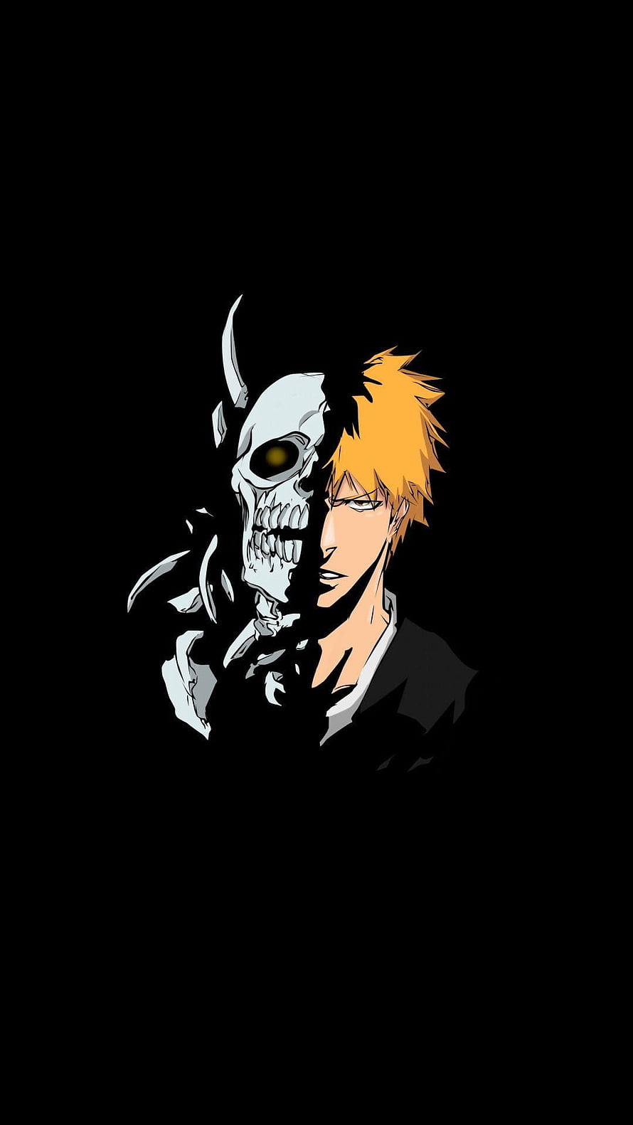 Ichigo Kurosaki and Hollow Skull Split Portrait from Bleach Anime HD phone wallpaper