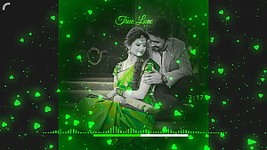 Romantic Indian couple in traditional attire with green heart overlay and music player interface HD wallpaper