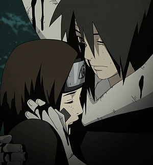 Obito Uchiha and Rin Nohara in an Emotional Embrace from the Naruto Anime Series HD phone wallpaper