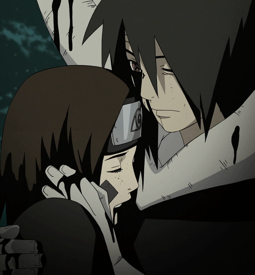 Obito Uchiha and Rin Nohara in an Emotional Embrace from the Naruto Anime Series HD phone wallpaper