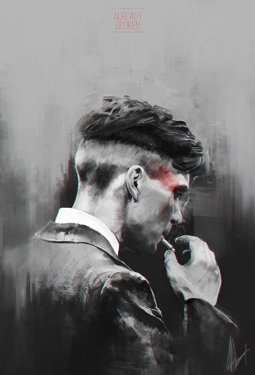 Digital Art Portrait of a Man in a Suit Smoking with a Bloody Injury, Tommy Shelby, thomas shelby smoking HD phone wallpaper