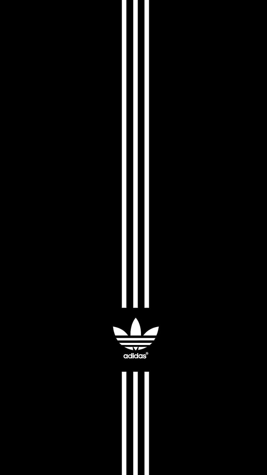 Minimalist Adidas Trefoil Logo with Three Stripes on Black Background HD phone wallpaper