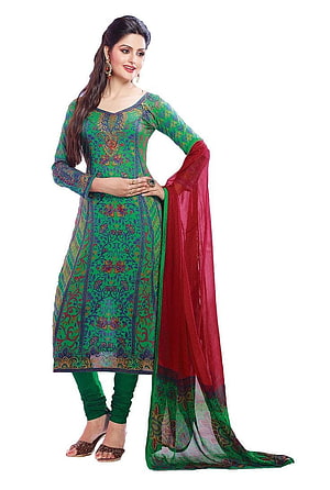 Woman Wearing Green Printed Kurti With Red Dupatta And Churidar, Ladies Suit Png File HD phone wallpaper