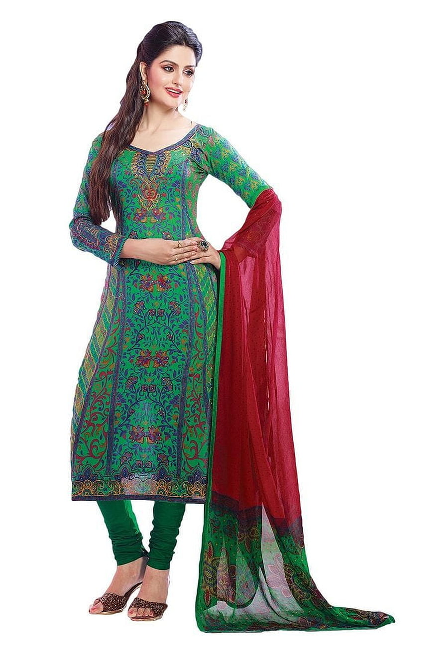 Woman Wearing Green Printed Kurti With Red Dupatta And Churidar, Ladies Suit Png File HD phone wallpaper