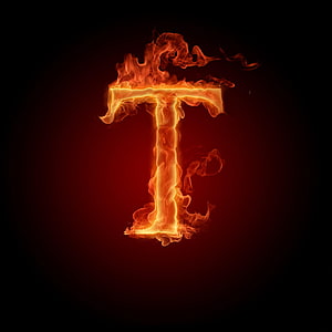 Fiery Letter T Alphabet Design With Burning Flames On Dark Red Background HD phone wallpaper
